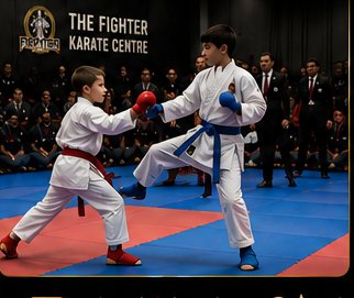 Two students competing at a karate championship
