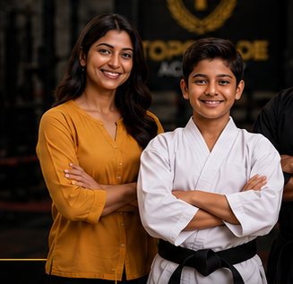 A parent and child at the academy