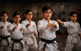 Students holding a disciplined line