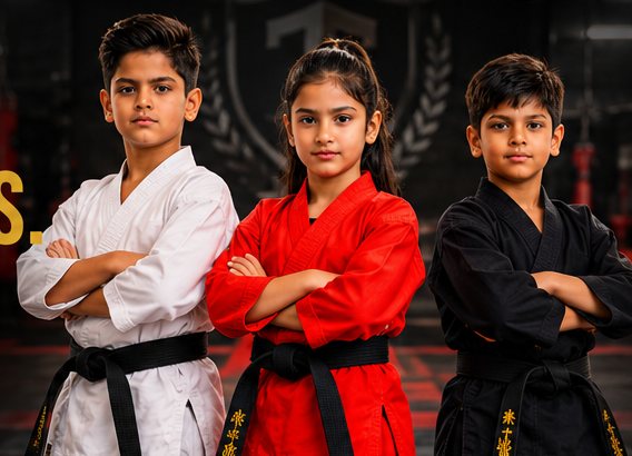 Students in white, red and black gis